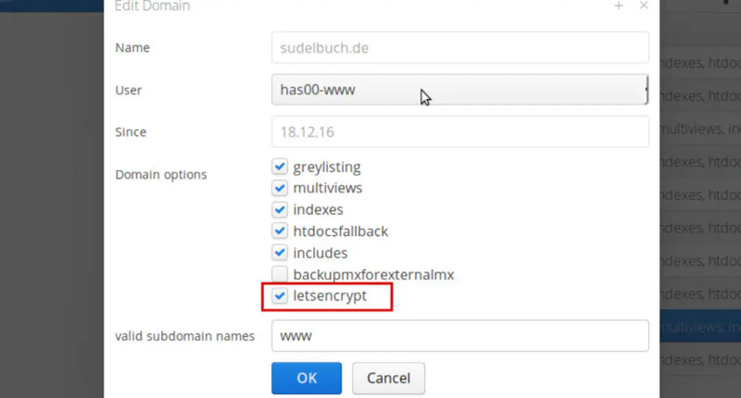 Let's Encrypt Aktivierung in HS Admin