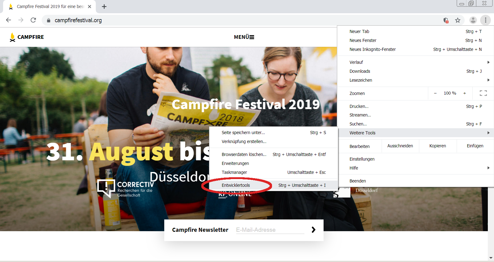Screenshot:Entwicklertools in Chrome