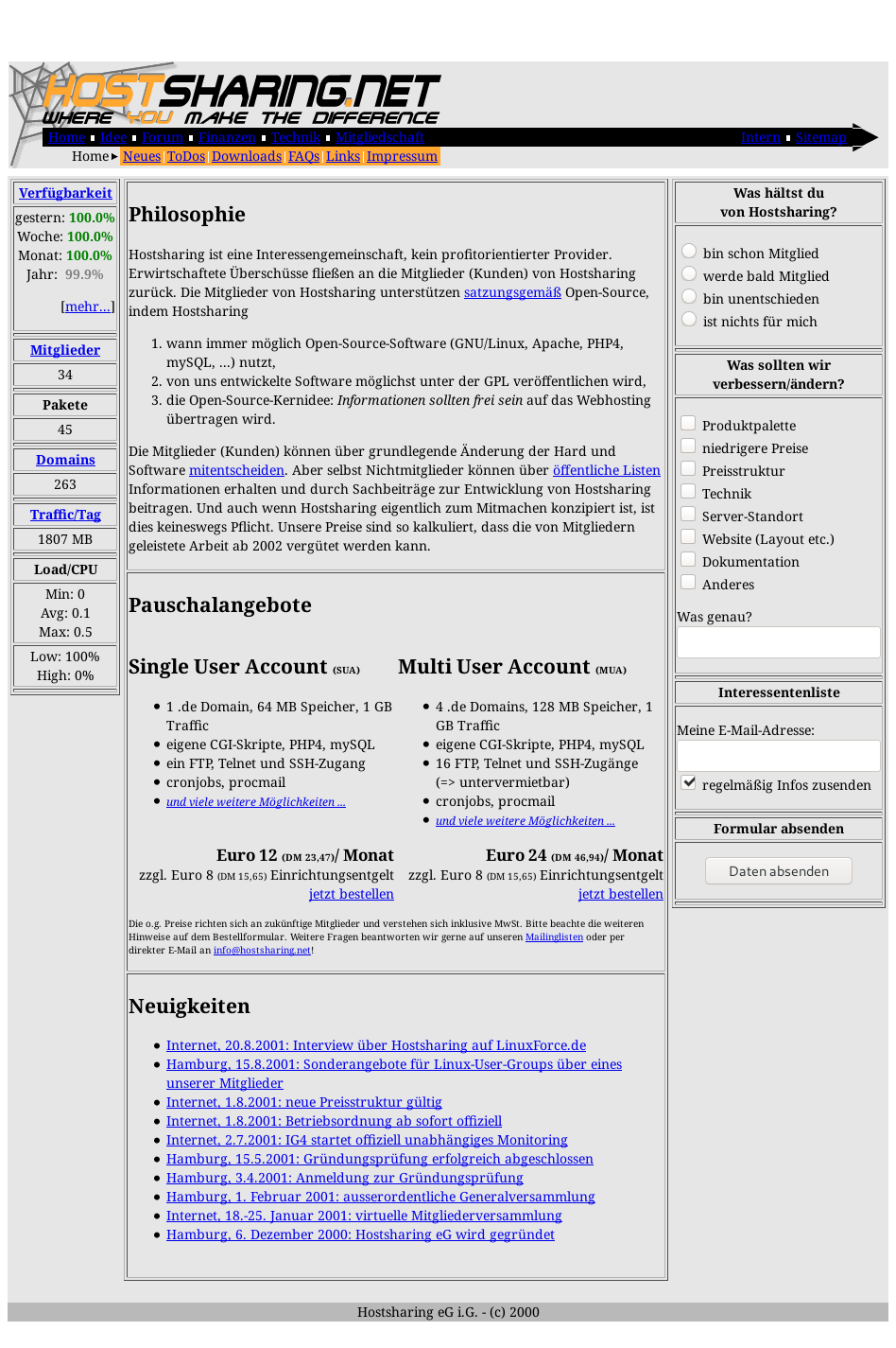 Screenshot der kompletten Website.