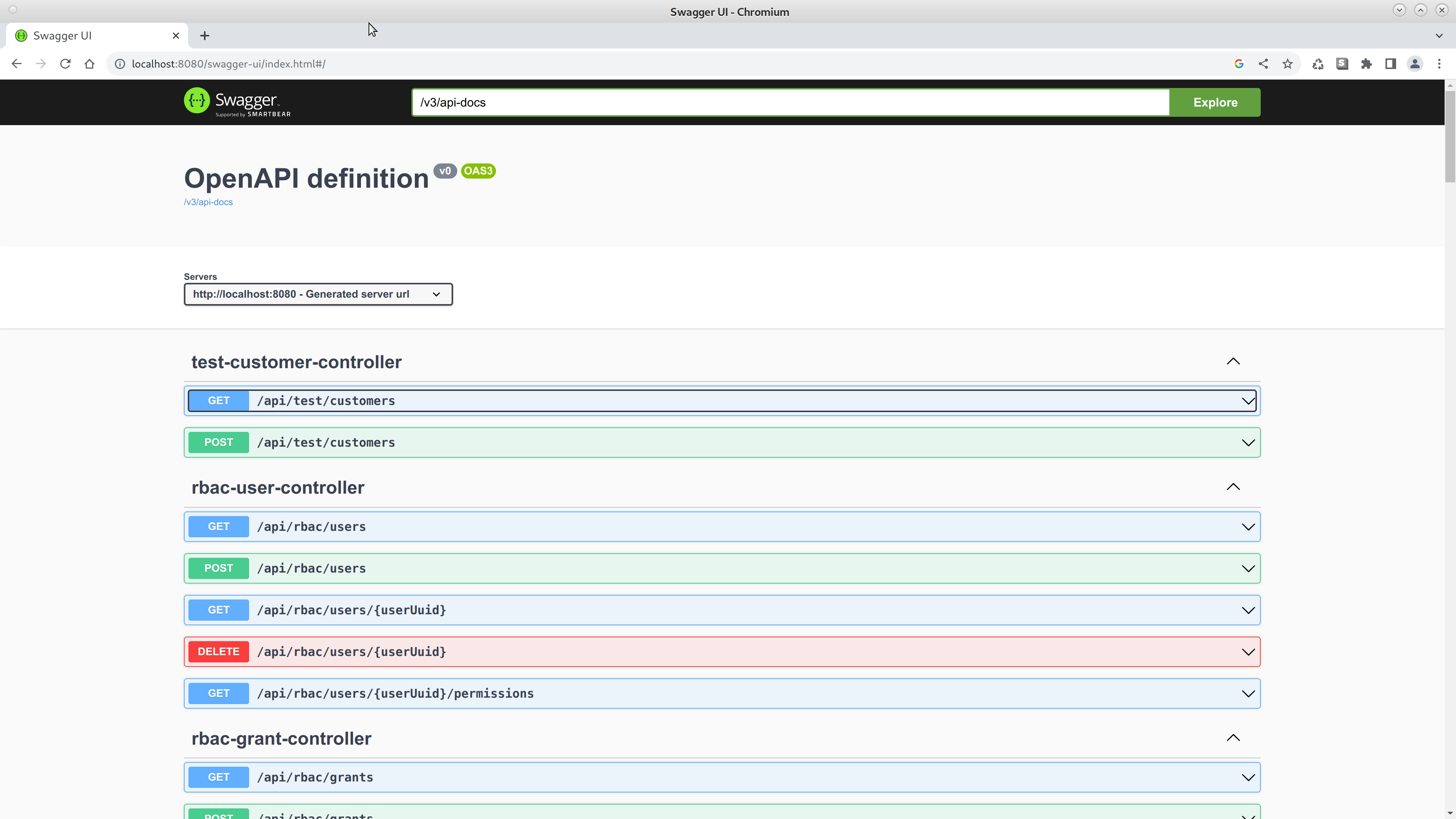 Screenshot von Swagger. Die Seite stellt übersichtlich ein API dar.