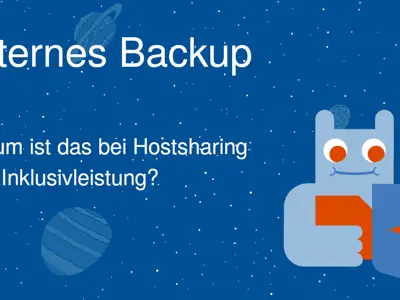 Planeten im Weltall als Comiczeichnung. Im Vordergrund das Maskottchen.