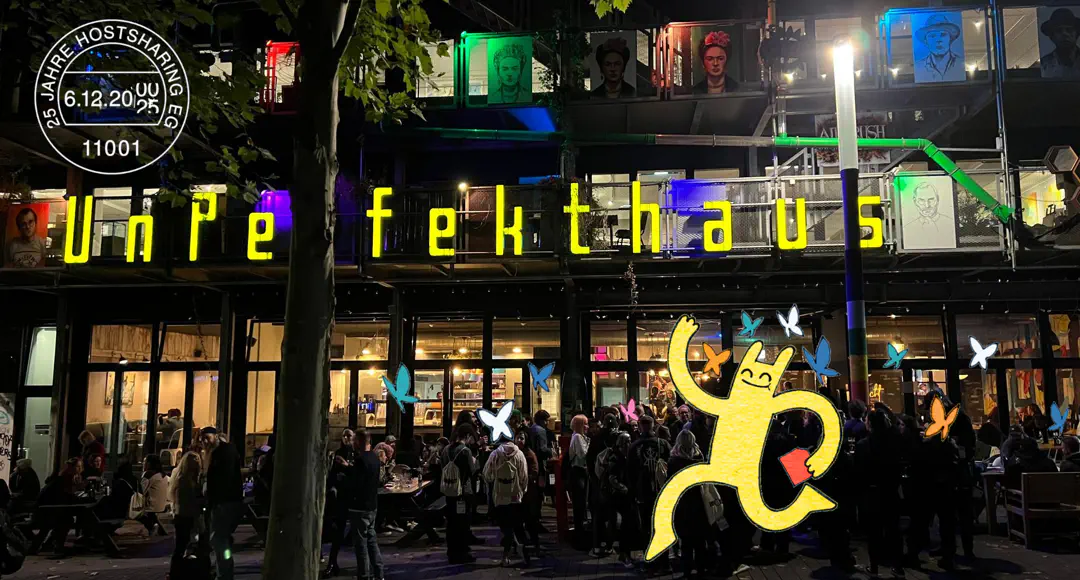 Der Jubiläumsstempel im Weltall, darunter die Schrift Jubiläums-Barcamp.