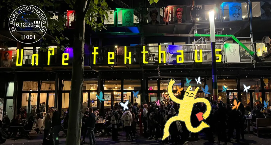 Der Jubiläumsstempel im Weltall, darunter die Schrift Jubiläums-Barcamp.