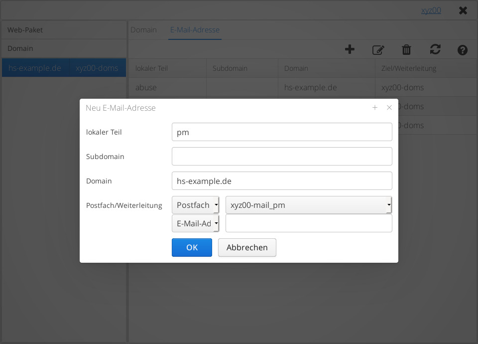 Anlegen einer E-Mail-Adresse mit Postfach