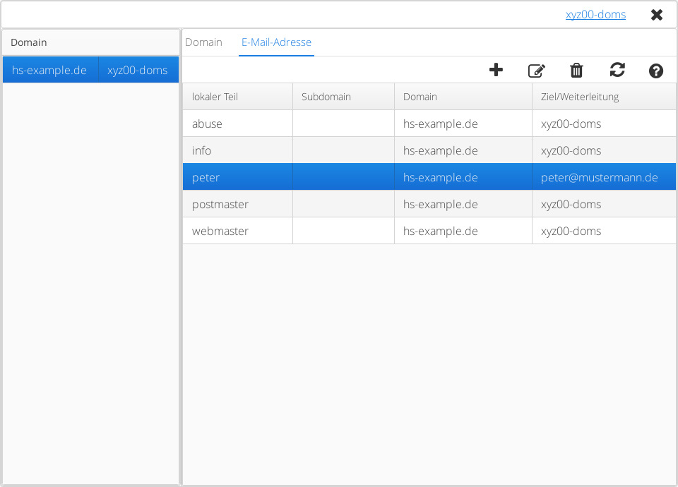 Auch die zweite neue E-Mail-Adresse erscheint in der Liste