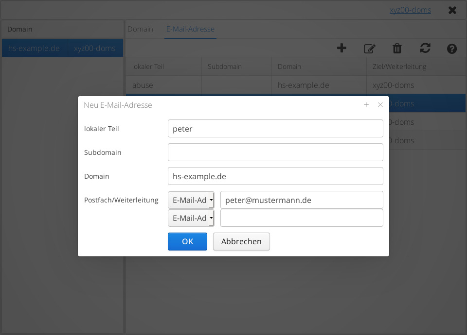 Eingehende E-Mails sollen an eine externe E-Mail-Adresse weitergeleitet werden.