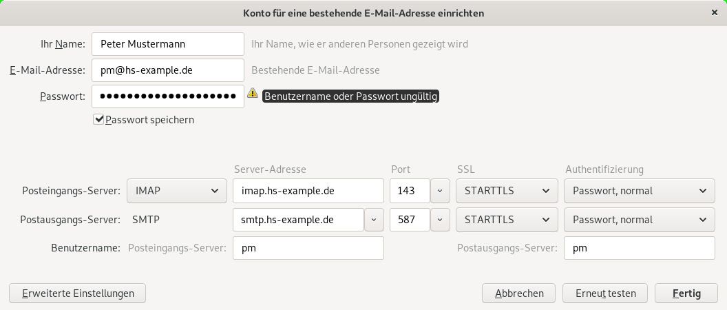 Das Formular für die manuelle Eingabe der Zugangsdaten